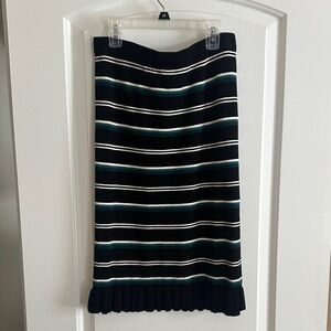 Striped Black and White Women's Sweater Skirt with Ruffle Hem